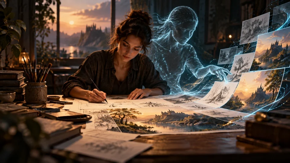 Editorial illustration: Copyright office issues guidance on AI-assisted works