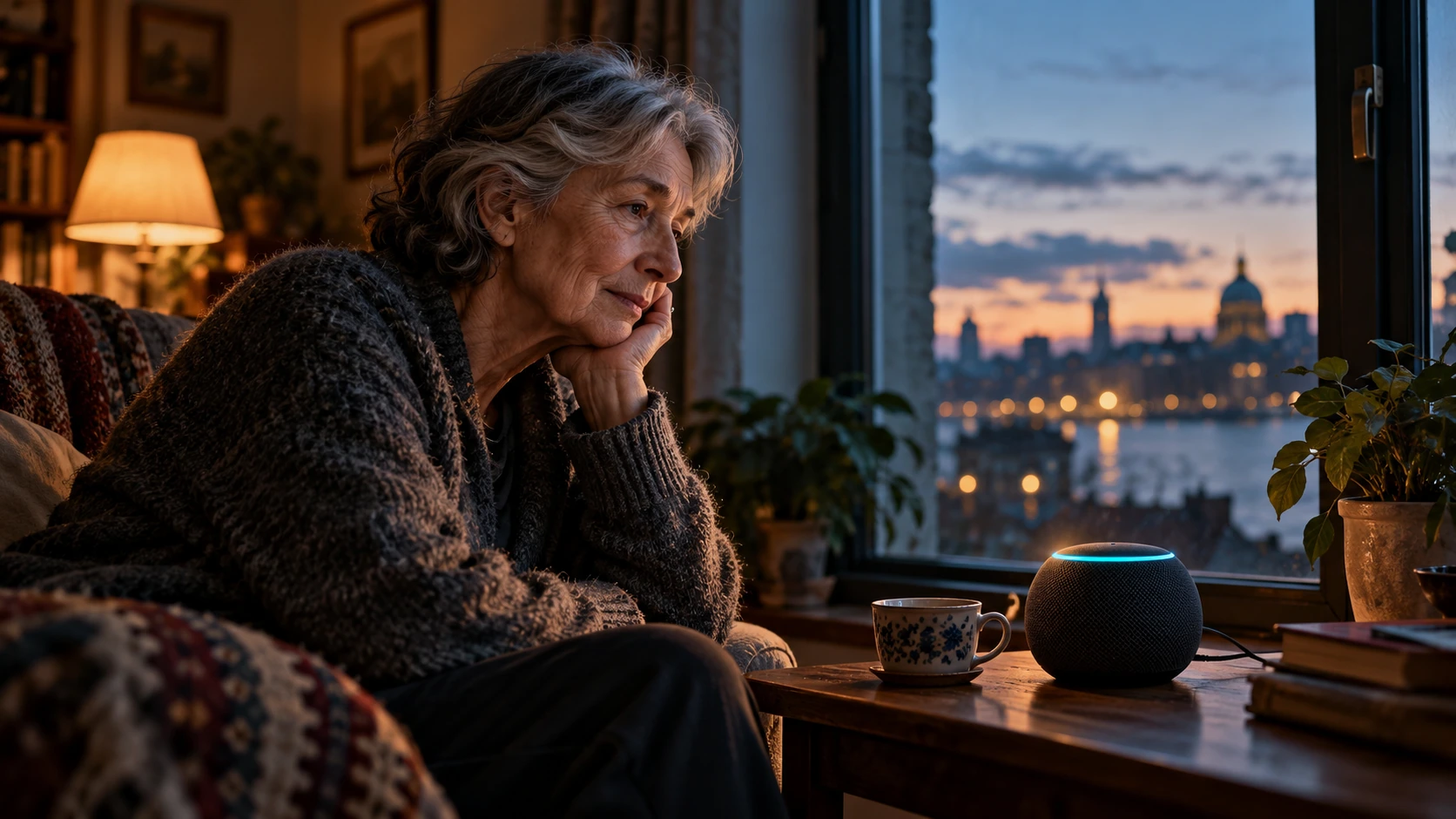 Editorial illustration: Older adults turn to AI companions, with mixed results